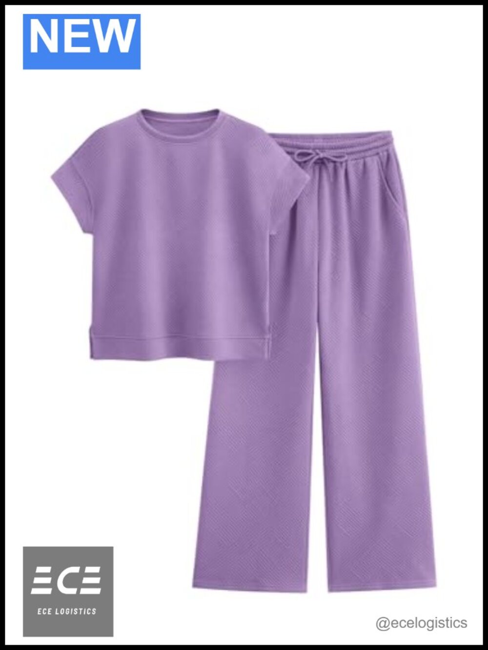 2 Piece Set Short Sleeve Pullover & Wide Leg Pants Loungewear